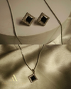 Elegant Square Stone Necklace & Stud Earrings Set