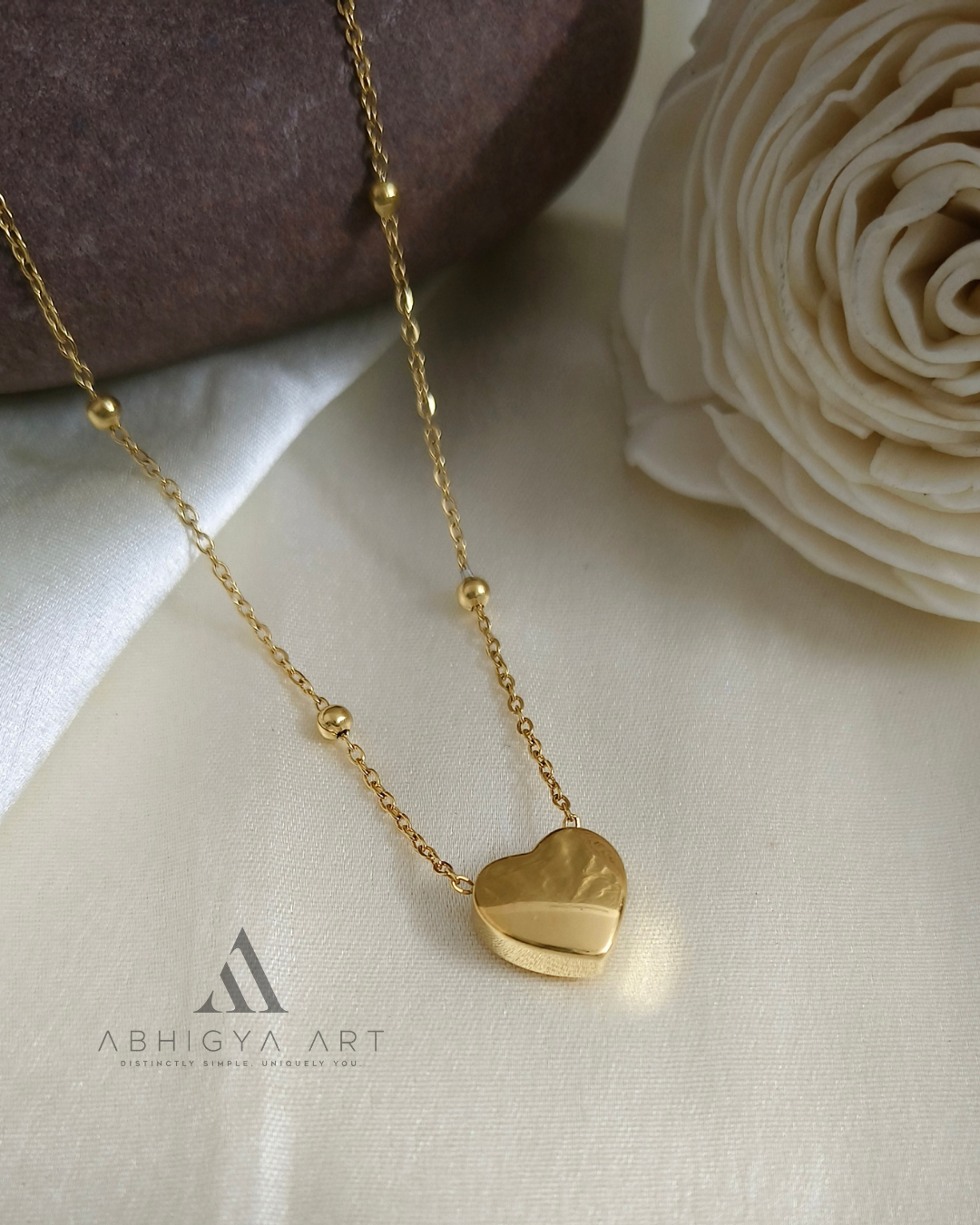 Puff Heart Beaded Chain Pendant