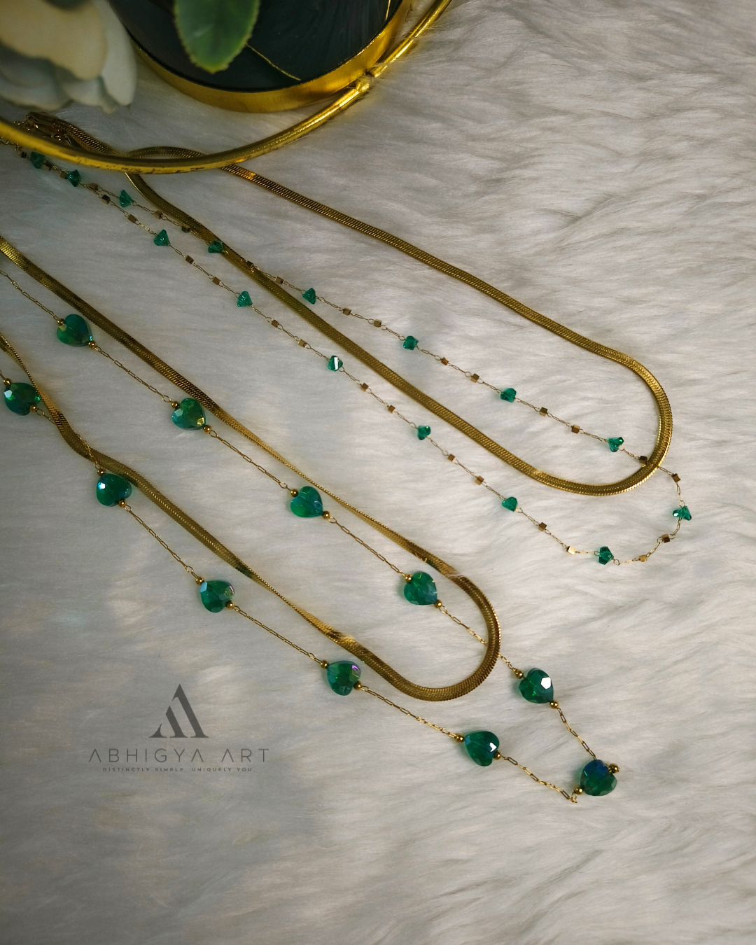 Green Bead Station Chain Necklace