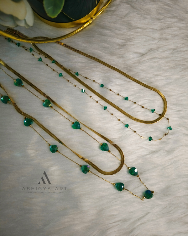 Green Bead Station Chain Necklace