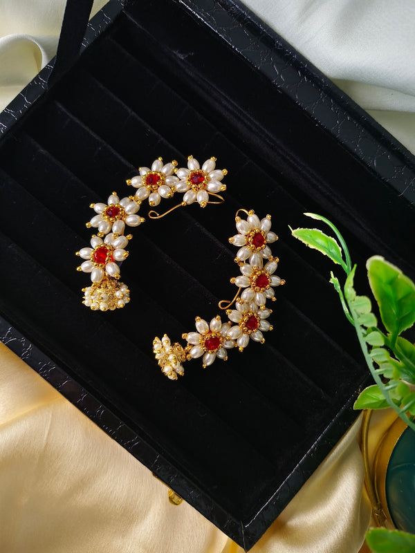Pearl Floret Ruby Jhumka Ear Cuff