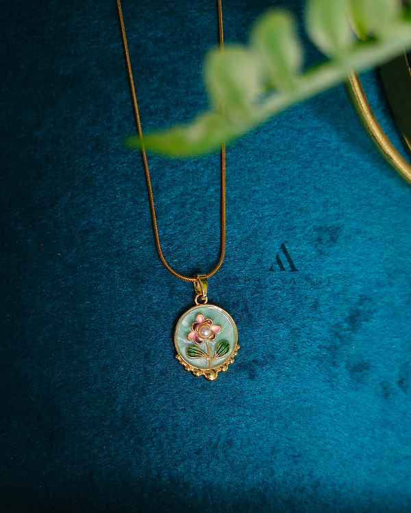 Mint Floral Enamel Pendant