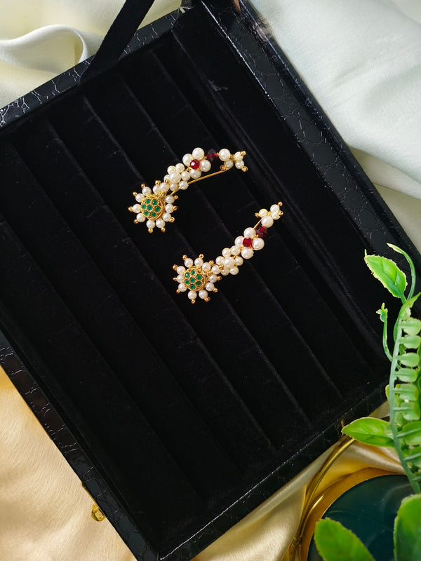 Pearl Floral Emerald Ear Cuff