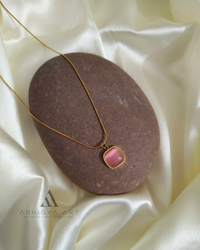 Square Cabochon Pendant (Cream & Pink) - Abhigya Art