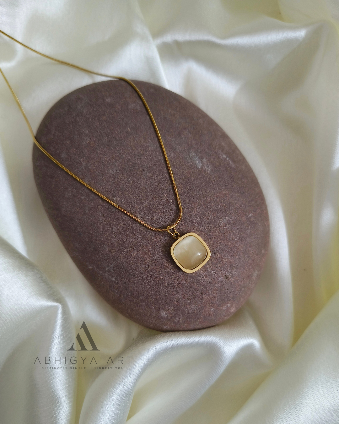 Square Cabochon Pendant (Cream & Pink)