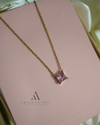 Pink Solitaire CZ Pendant - Abhigya Art