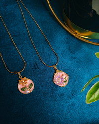 Pink Floral Enamel Pendant - Abhigya Art