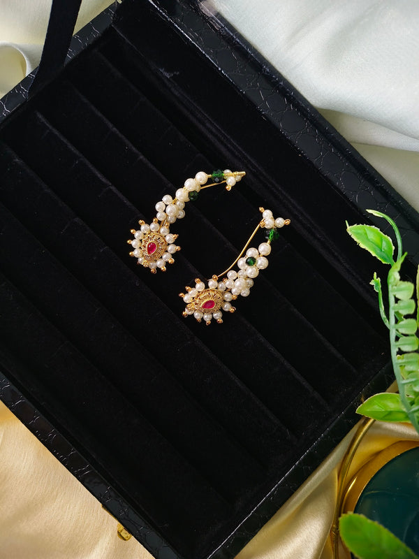 Pearl Floral Ruby Ear Cuff