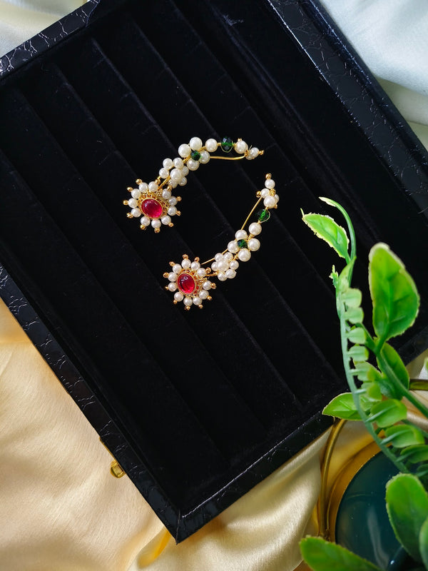 Pearl Rosette Ruby Ear Cuff