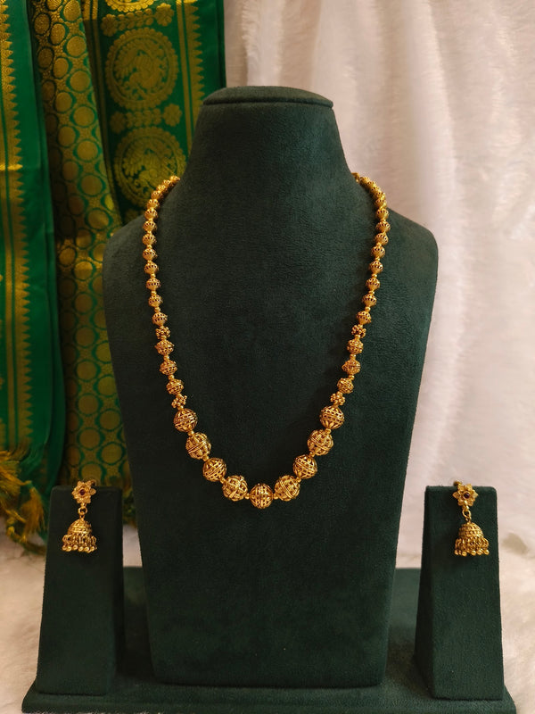 Gold Floral Bead Necklace with Jhumkas