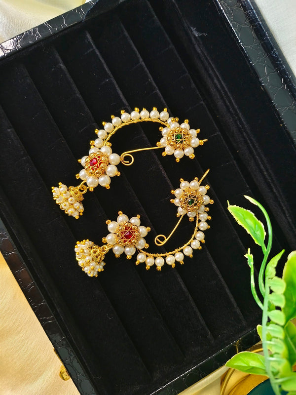 Grand Pearl Floral Jhumka Ear Cuff