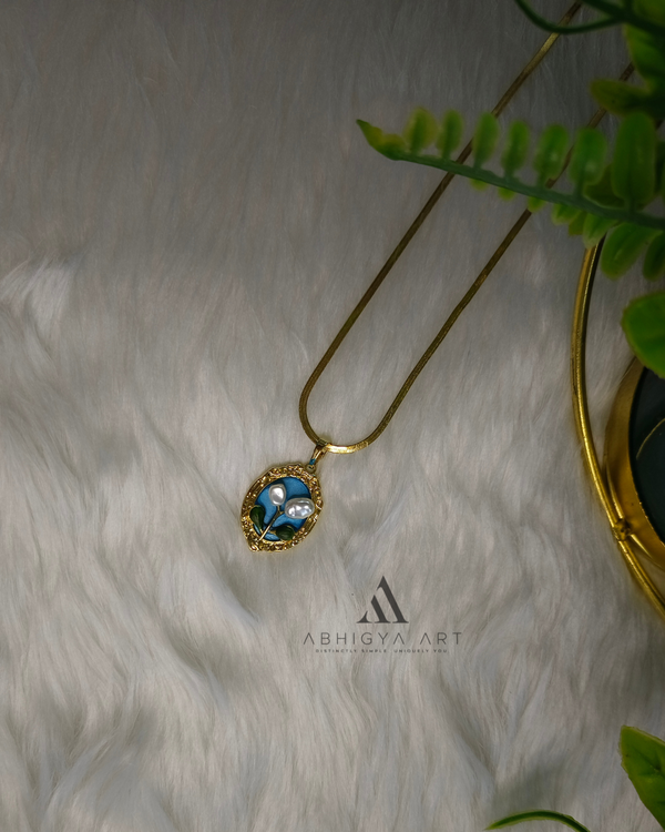 Blue Floral Enamel Pendant