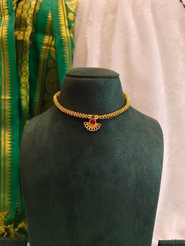 Gold Chain with Ruby Fan Pendant