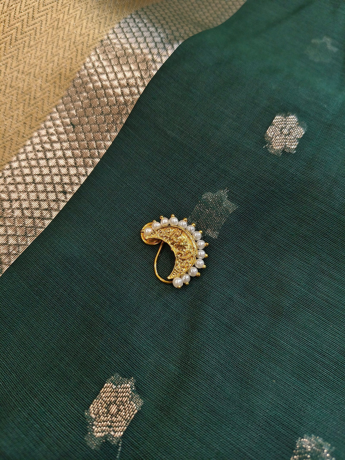 Antique Gold Crescent Nath - Abhigya Art