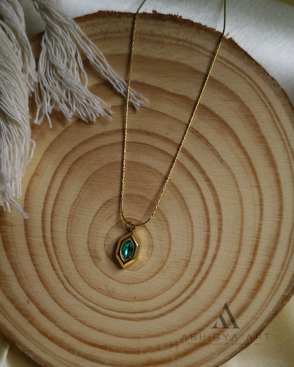 Emerald Radiance Hexa Pendant Necklace