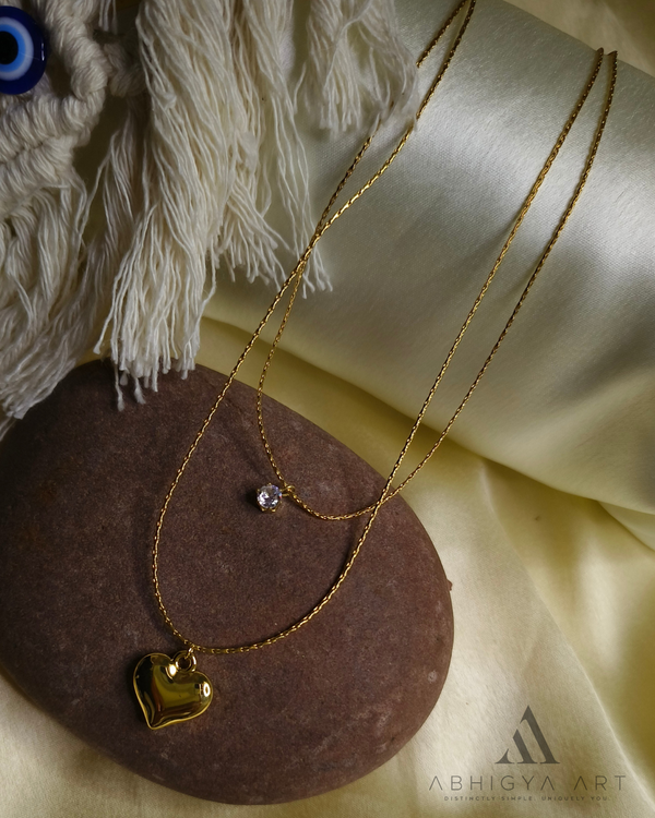 Radiant Duo Heart & Diamond Pendant Necklace